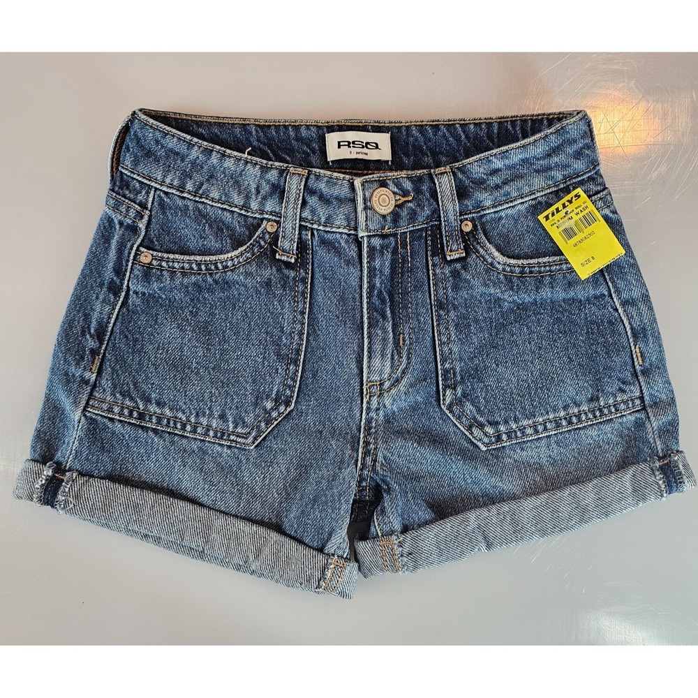 RSQ Girl Denim Shorts 8 PORKCHOP ROLL CUFF Medium Wash Tilly NWT GD1008 NWT